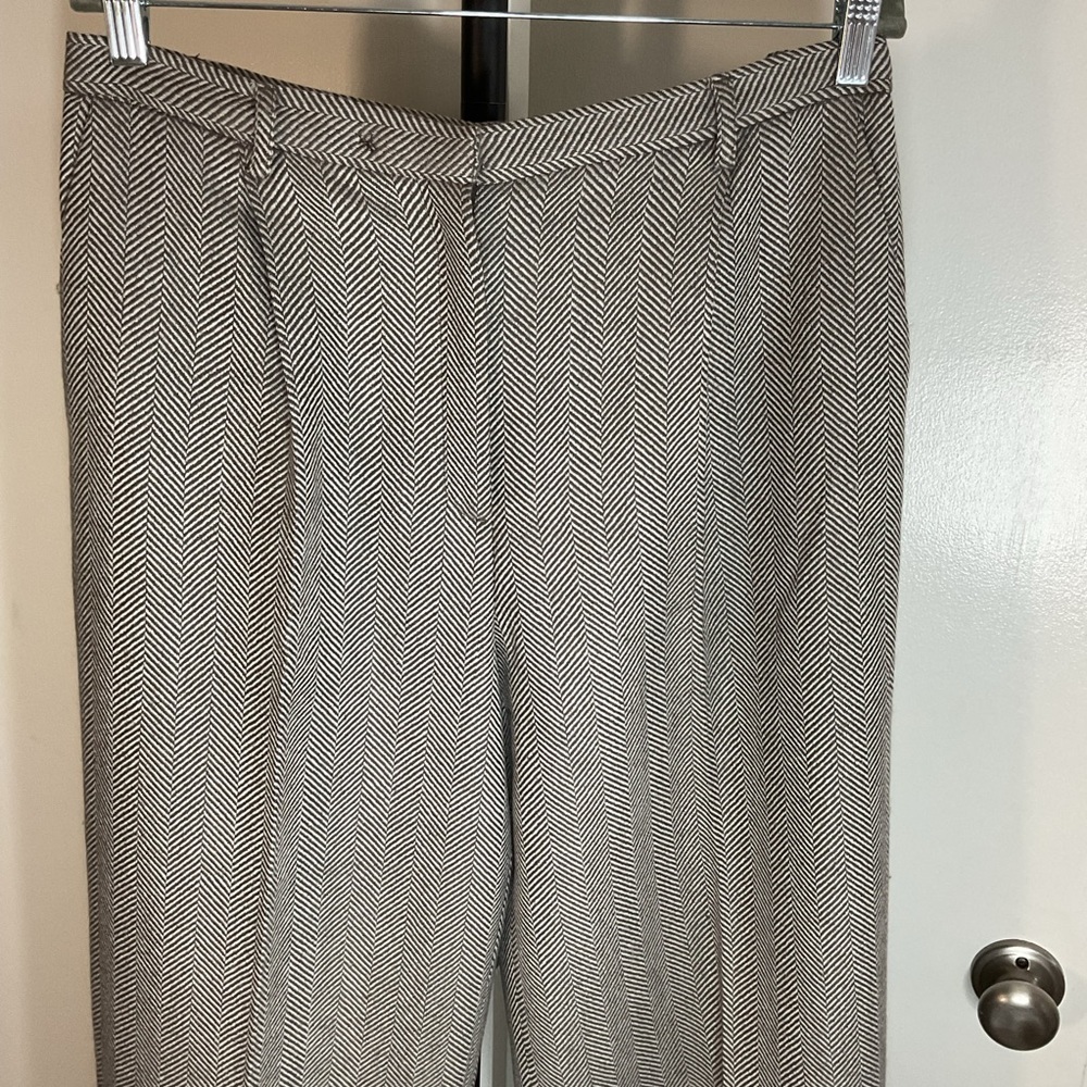 Valerie Stevens Taupe Herringbone Wool Pants 12 High Rise Wide Leg Trousers Vtg - Picture 3 of 8
